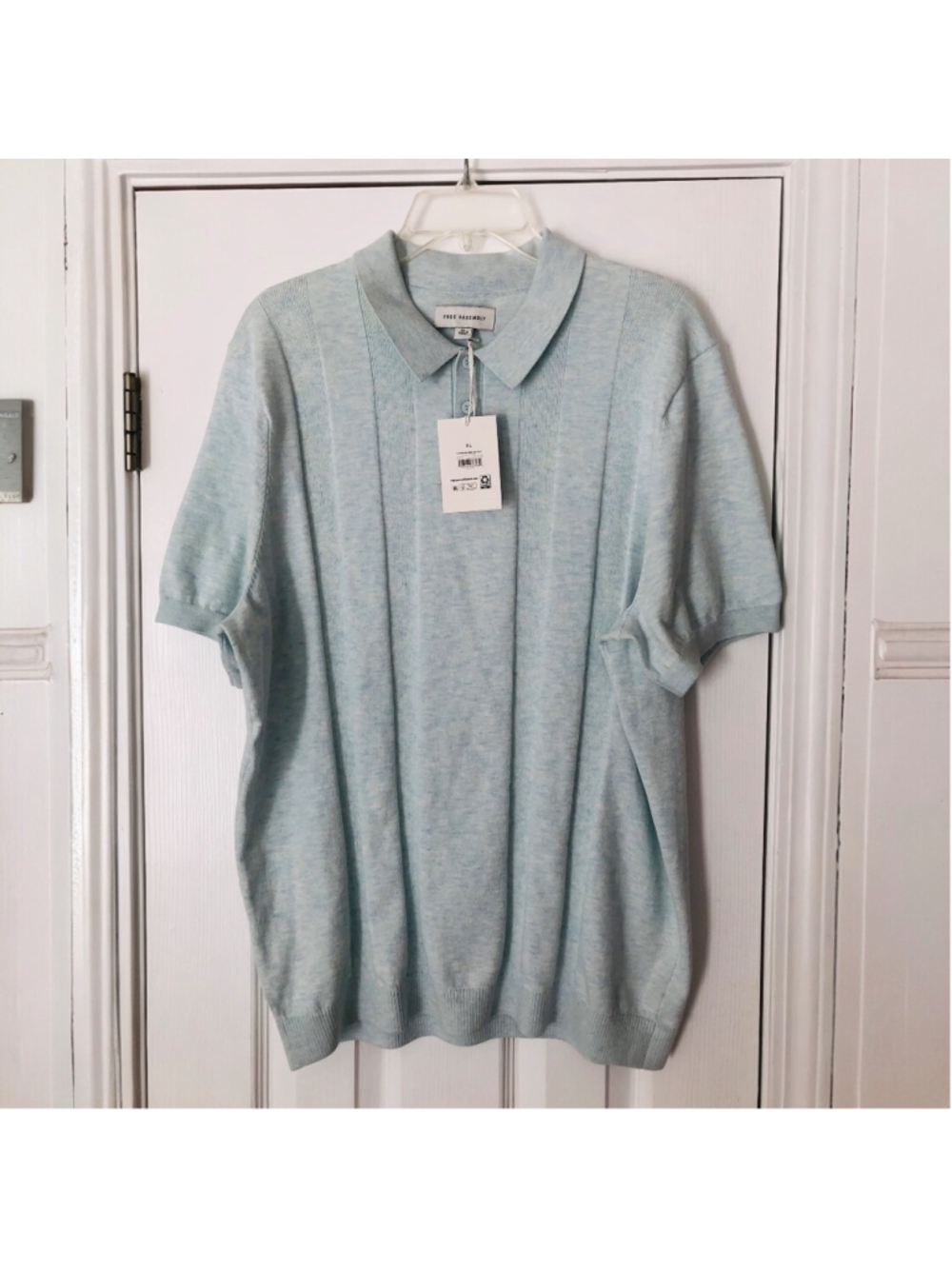 Mens XL Free Assembly Textured Sweater Polo NWT Aqua Retro 70’s MCM Coastal